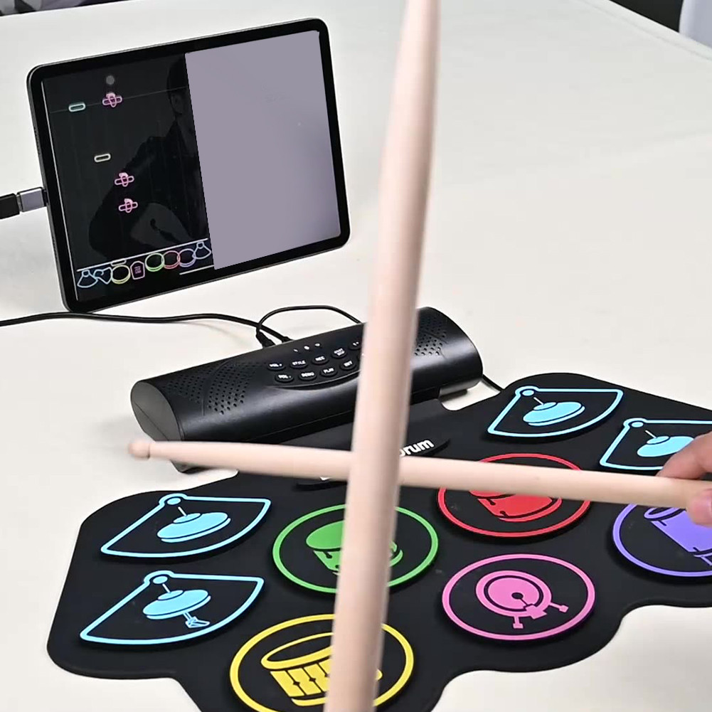 MD862MC Electronic Drum Set BT Roll-Up Drum Practice Pad Drum Kit with Electronic Drums Sticks Drums