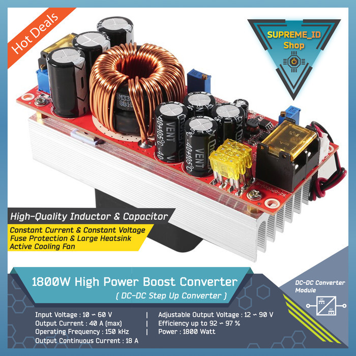 HD99 High Power DC-DC Step Up Boost Converter + Active Cooling | 1500W 30A - 1800W 40A Boost