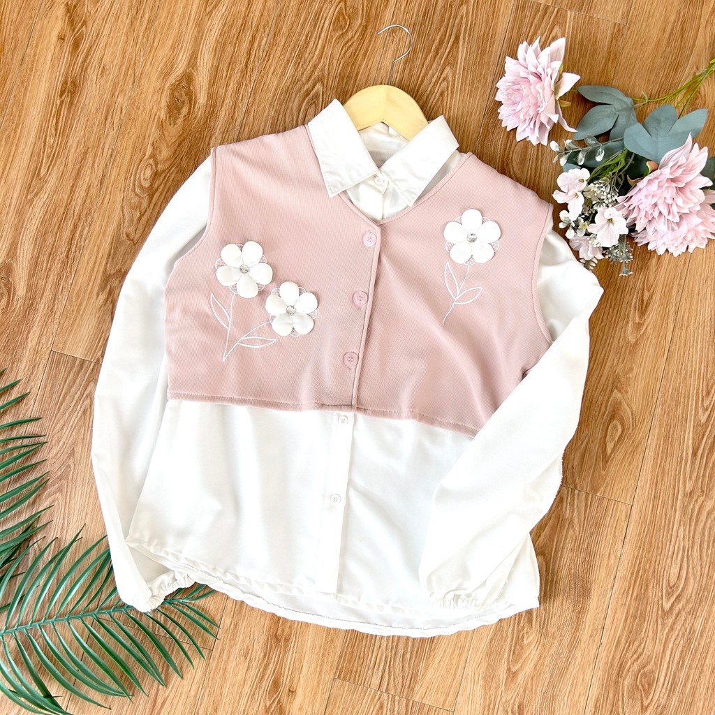 NJW -  Ristina Vest Wanita Outer Kemeja Blouse Plus Rompi Casual Outer