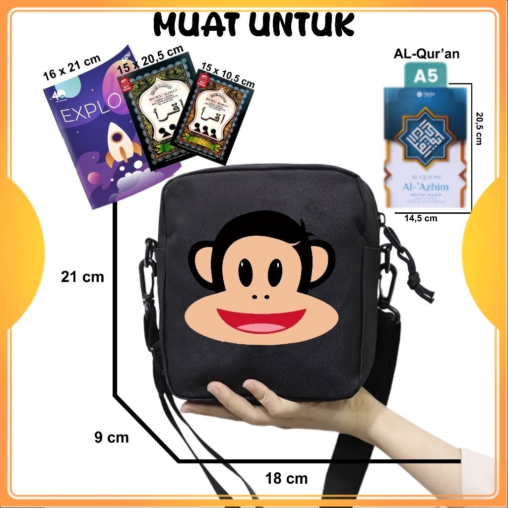 RKS Tas Anak Selempang Paul Frank Monkey Cocok Untuk Sekolah dan Mengaji Unisex Fashion Kids A5 69