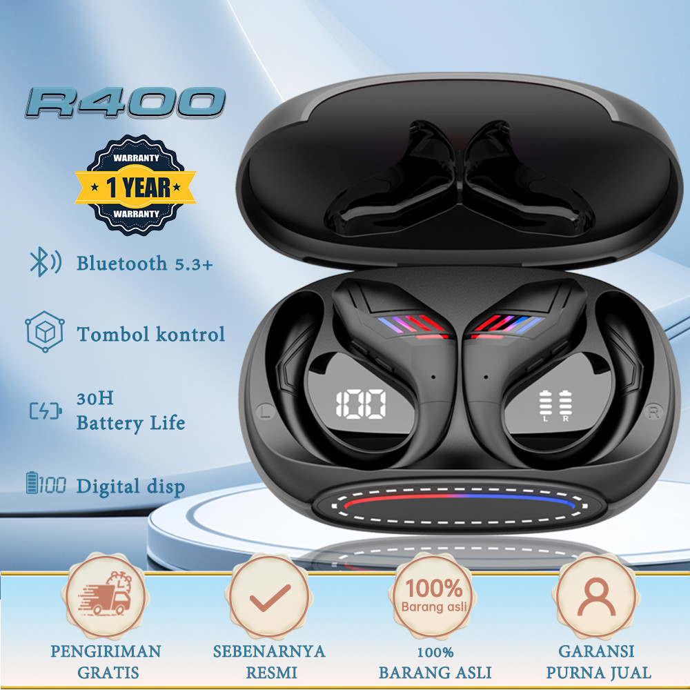 R400 Headset Bluetooth 5.3 Wireless Earphone Long Battery HiFi Waterproof Bass Earbuds