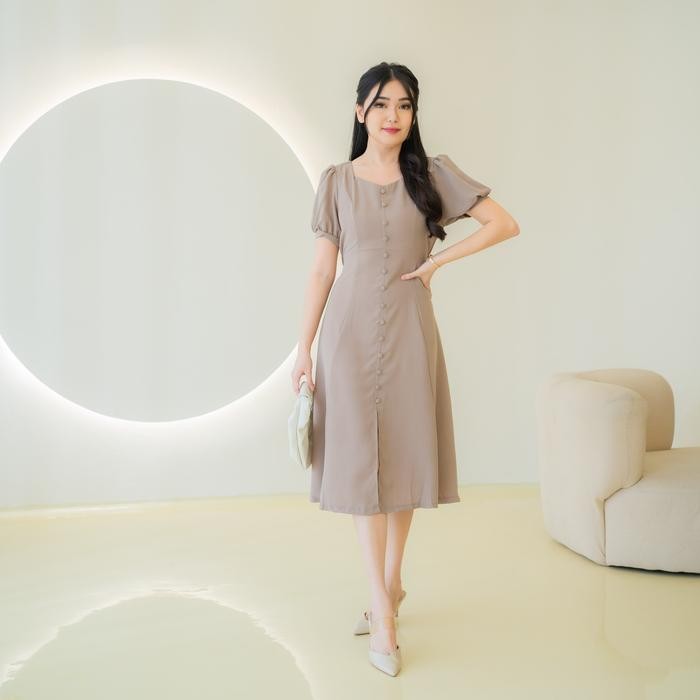Lilybelle Zudith Dress Casual Terusan Premium Cantik Gaun Kondangan Fashion Wanita - Khaki