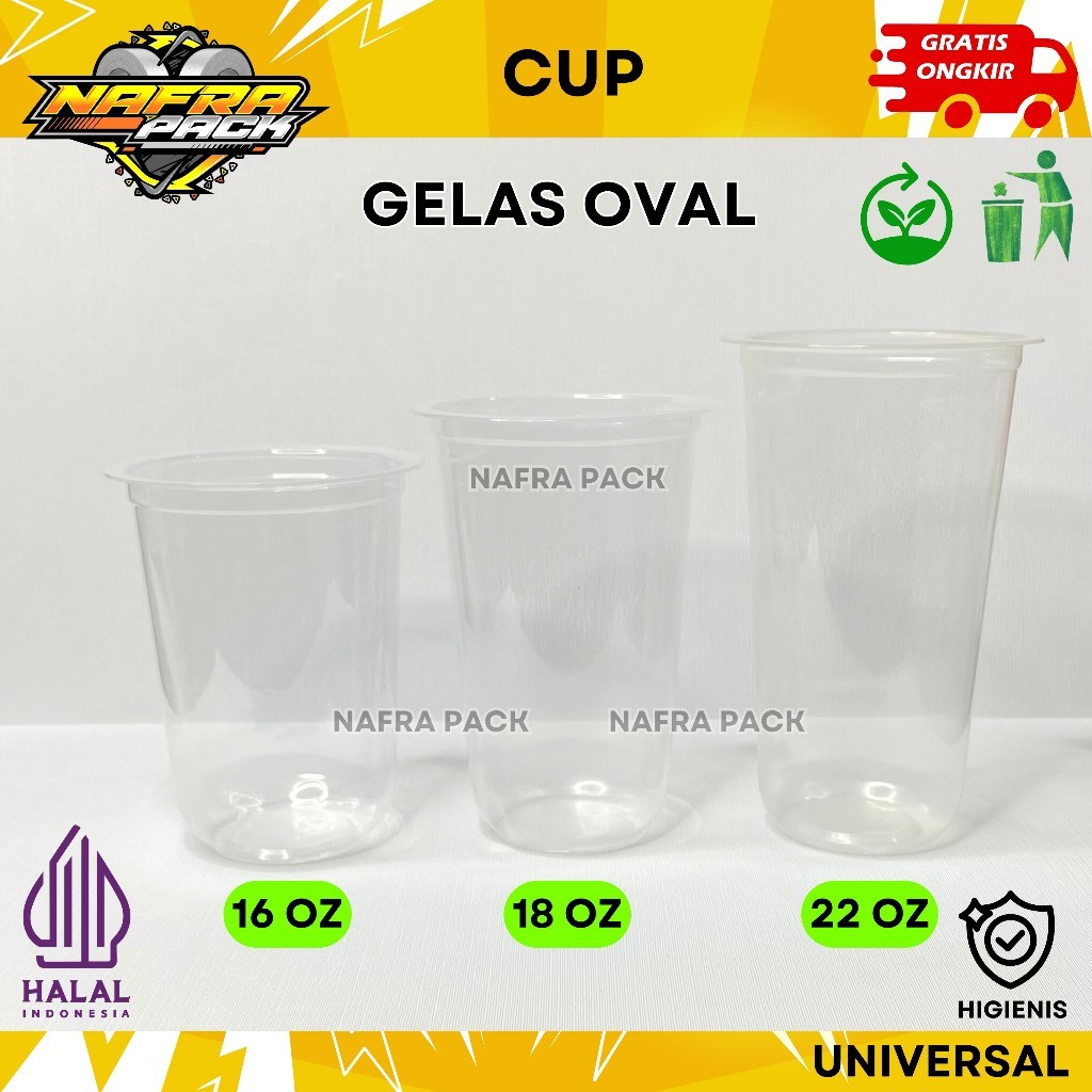 Gelas Oval 18oz Cup Oval 12oz 14oz 16oz 18oz 22oz isi 50pcs