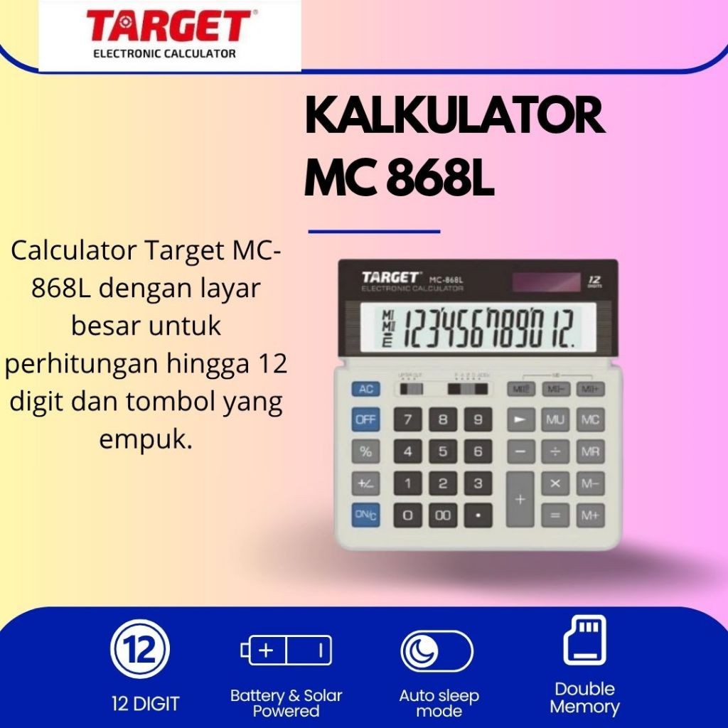 

Kalkulator Citizen SDC 868L / Target MC 868L Original – Kalkulator Meja, Dual Power, 12 digit