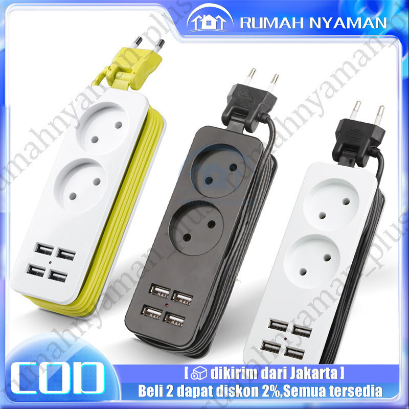 Colokan Listrik 2 slot Stop Kontak Traveling Stop Kontak USB 4 Port Stop Kontak USB Charger