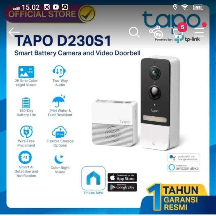 

TAPO D230S1 Smart Batray Video Door Bell Color Camera With hub 5Mp 2K