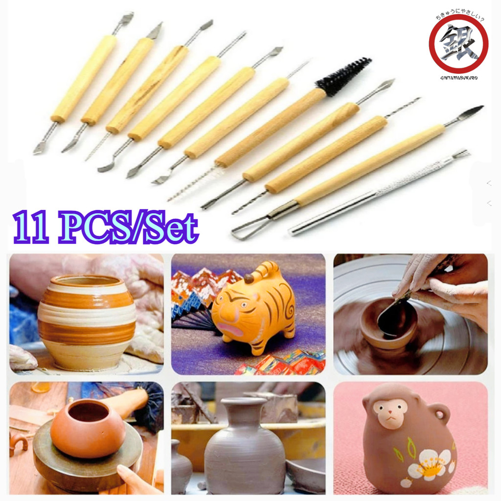 11PCS/Set Modelling Tool/Clay Pottery Tools/Alat Ukir Clay Tanah Liat Tembikar - Pegangan Kayu Dan B
