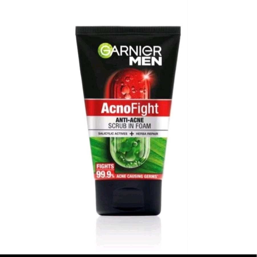 AB - Garnier Men Acno Fight Anti Acne Scrub In Foam Skin Care [50&100ml]/ Perawatan Wajah Cleanser W
