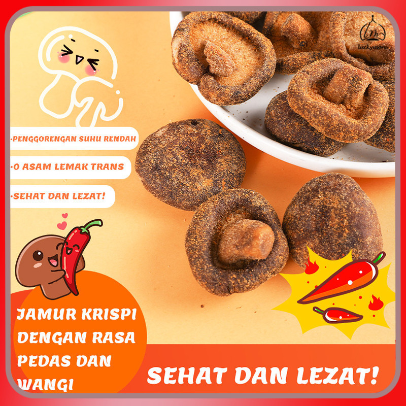 

QH [Luckymore] HALAL Jamur Renyah Pedas 48gr, Keripik Jamur, Jamur Krispy, Jamur Shiitake, Cemilan