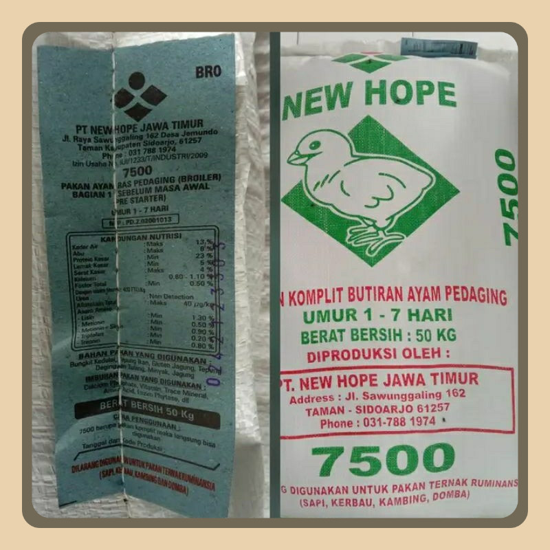 new hope 7500 Starter Pakan Pur Ayam Pedaging 10 Kg Repacking