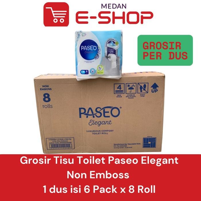 Grosir Tisu Tissue Paseo Toilet Bathroom Core 1dus isi 6 pack x 8 Roll Non Emboss