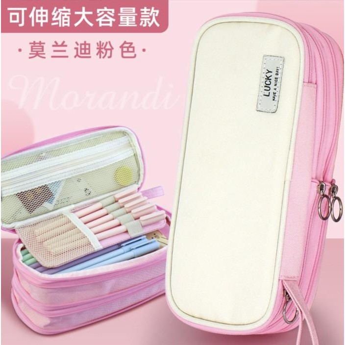 

NEW TREND~ KY254 TXS20 Korean Pen Pencil Case Super Tebal Tinggi Lucky Kotak Tempat TKM - Pink