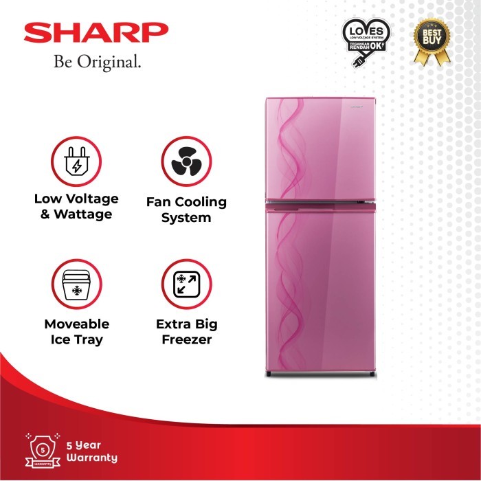 SHARP Kulkas 2 Pintu SJ-237ND-AP Kirei Pink Helix 205L