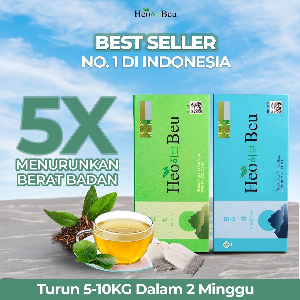 HeoBeu 1 Paket Pagi & Malam Teh Herbal Heo Beu Slimming Tea Korea Teh Pelangsing Original 100% Penur