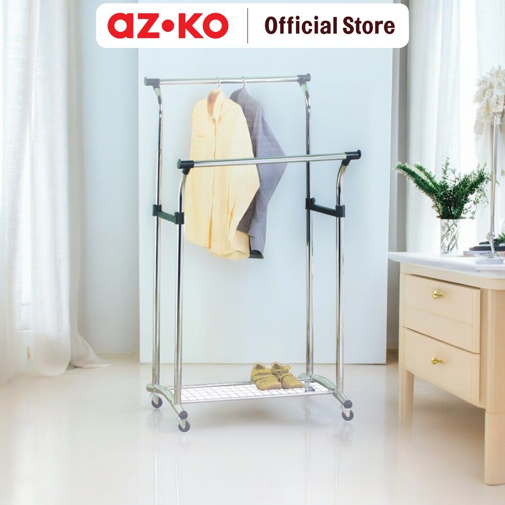 AZKO Stora Gantungan Pakaian Double Hanger Cw4122-00 Stand Hanger Gantungan Baju Berdiri Clothes Org