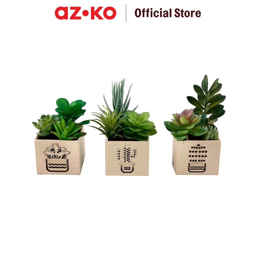 AZKO Arthome Tanaman Artifisial Succulent Dengan Light Set-D In Shaw Pot Tumbuhan Buatan Tanaman Kak