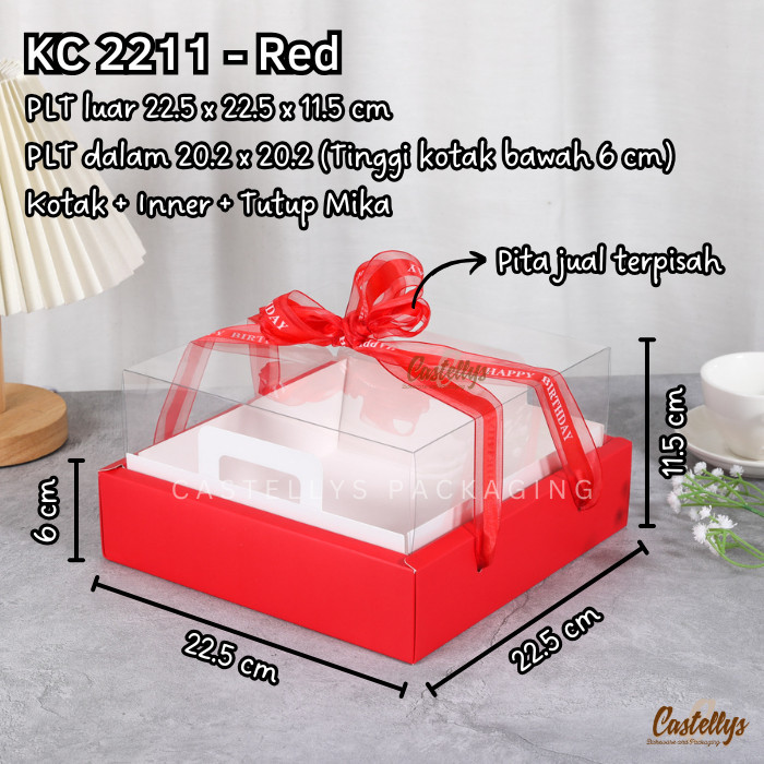 

Kotak Box Merah KC2211 Tutup Mika Cake Bolu Spiku Lapis Legit Kue Kering Roti