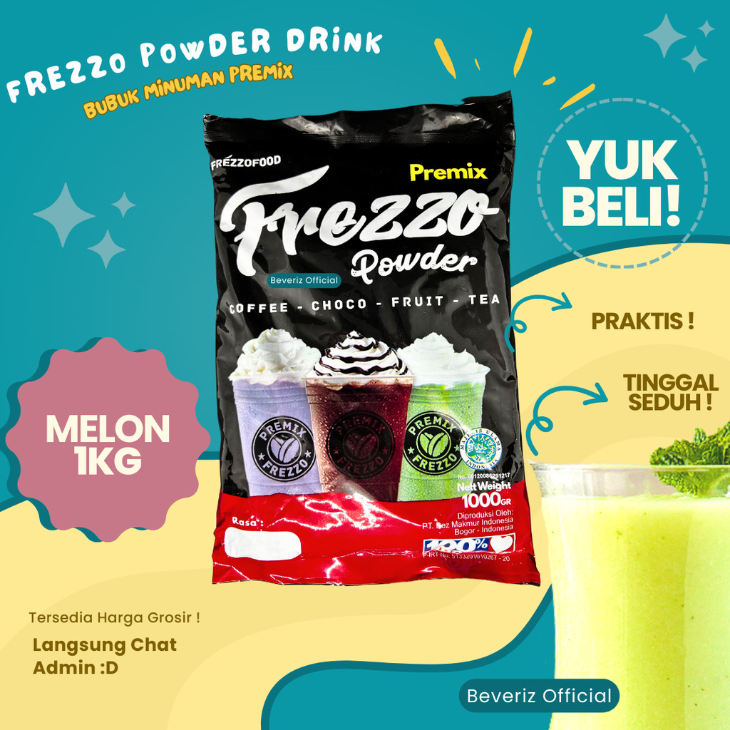 

BEVERIZ Frezzo Bubuk Minuman Rasa Melon | Boba Powder Drink 1Kg / 1000gram {Bisa COD} {tersedia harga grosir}