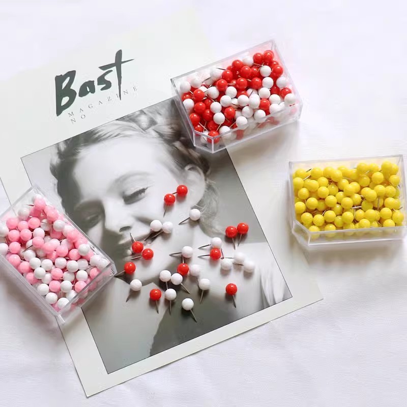 

Candy Colored Push Pins Round Head Decorative Thumb Tacks Pink / Blue / White Pins For Board World Map Pins 100pcs