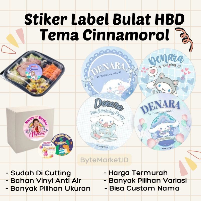 

(50 PCS) Stiker Bulat Custom Bento Hampers Ulang tahun Cinnamorol