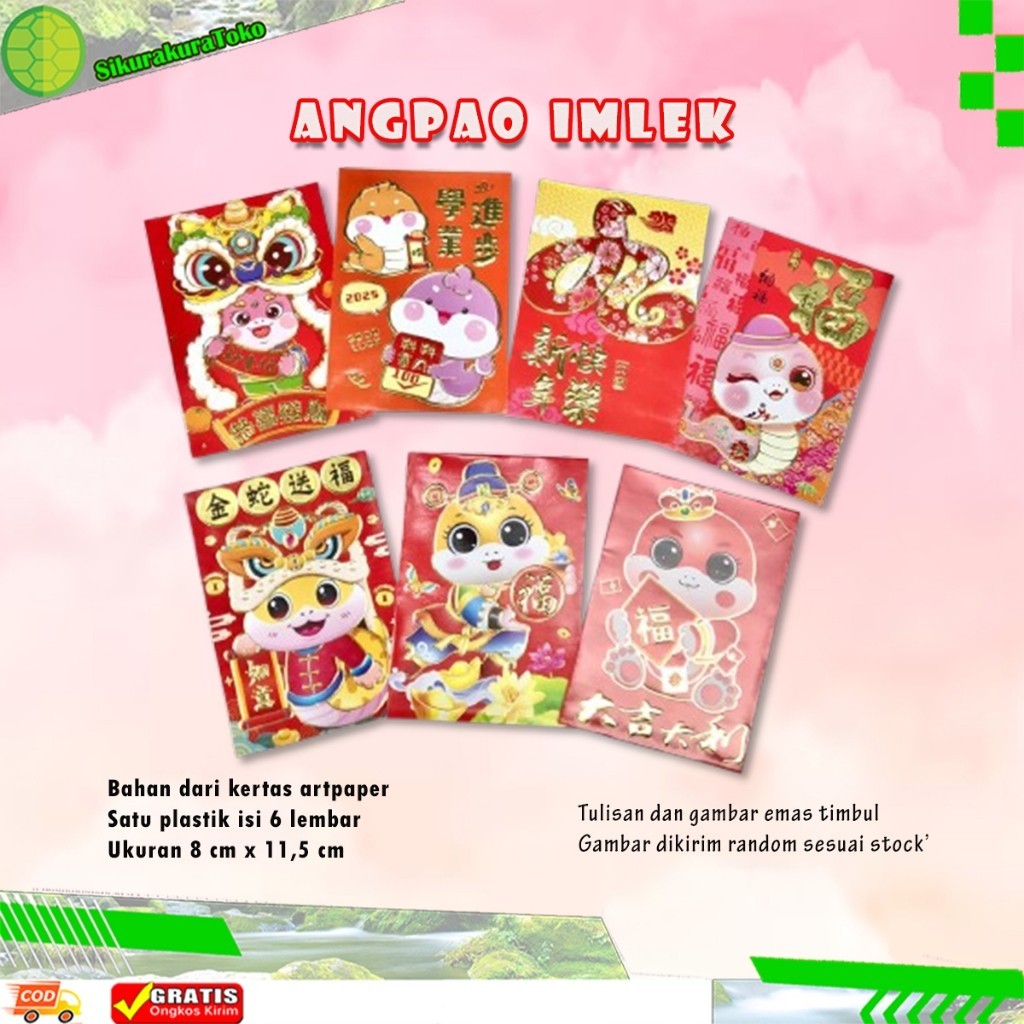 

(SDA) Angpao Imlek 2025 Kertas Shio Ular - Angpau Ang Pao Pau Isi 6 Lembar Gambar Campur Chinese New Year Hong Bao Red Envelope Terbaru