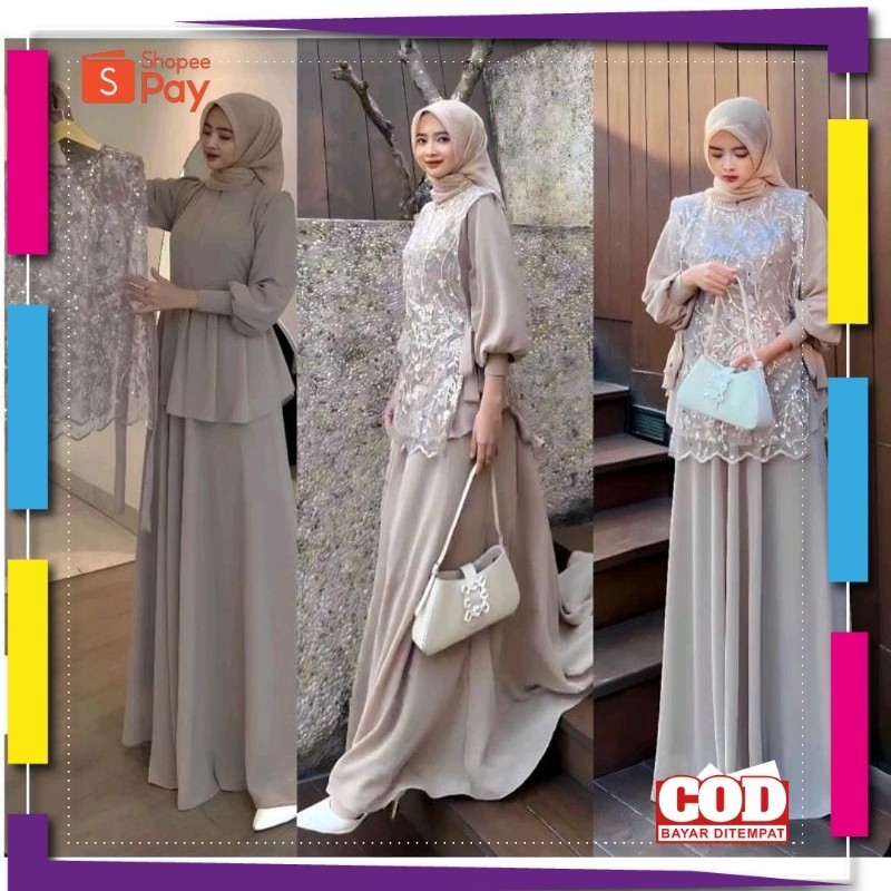 [PREMIUM ORIGINAL] Cintya Set Brukat Gamis Wanita Dewasa Bahan Ceruty Babydoll Set Brukat Gamis Simp