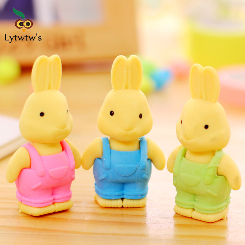 

1Pcs Lytwtw's Cute Kawaii Pencil Cartoon Overalls Bunny Rubber Eraser School Office Stationery Supply Lovely Animal Erasers