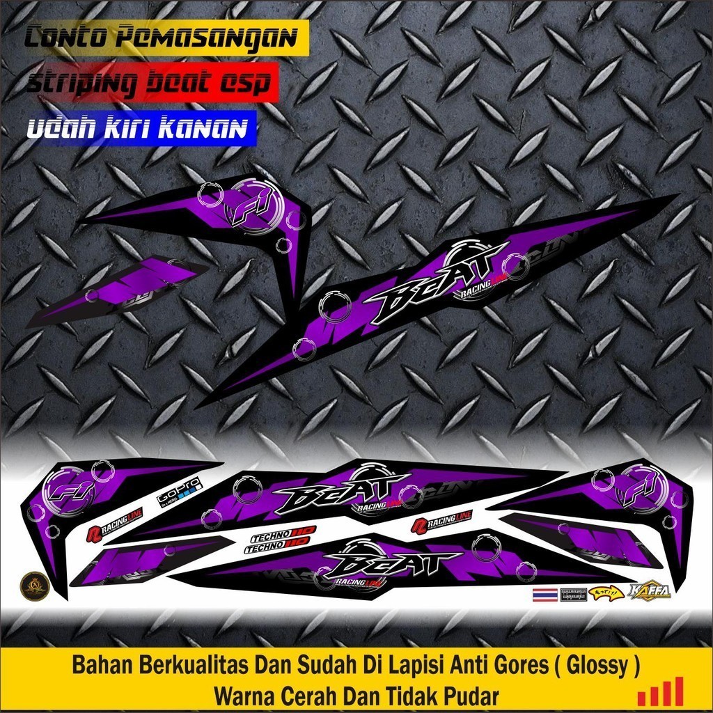Variasi Striping Stiker Decal Setiker Motor Beat  Fi / Fi New Esp Variasi Stiker Polet Ungu Hitam Va