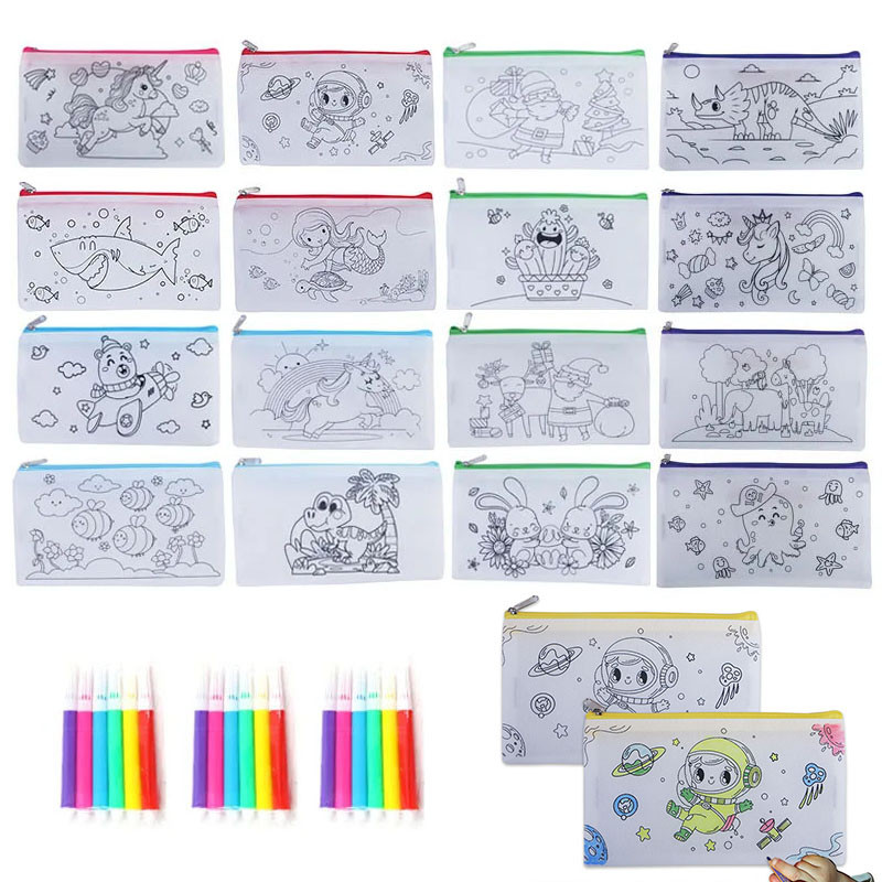 

DIY Color Filling Drawing Pencil Bag Creative Graffiti Coloring Stationery Storage Bag Marker Pen Painting Kits For Kids Student