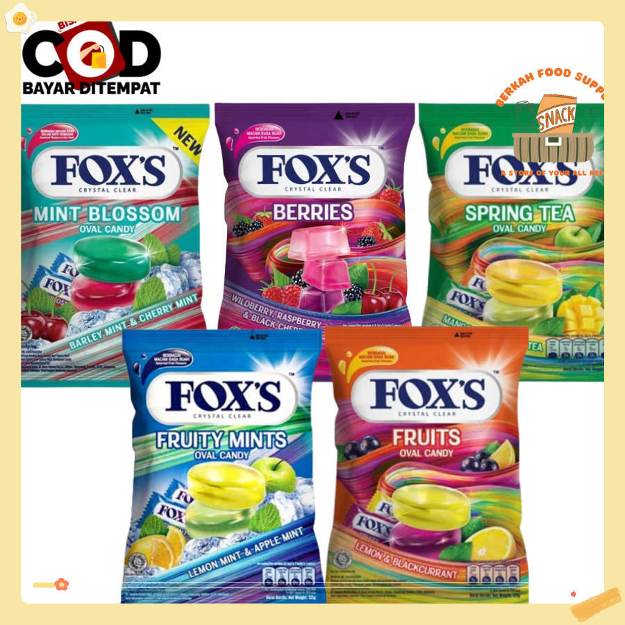 

YERAH - Permen Fox's Oval Candy 125gr Berries Lemon Blackcurrant Lemonmint Applemint Barleymint Cherrymint Mango Tea Apple Tea Foxs All Varian Fruits Cemilan Murah Halal