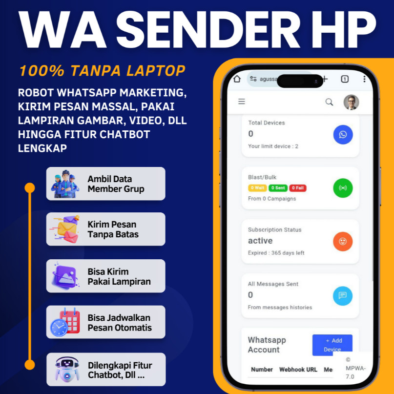 WA Sender Blast PRO HP ( Android / iOS bisa ) ( WA Biasa / Business bisa ) Buat Gateway bisa juga