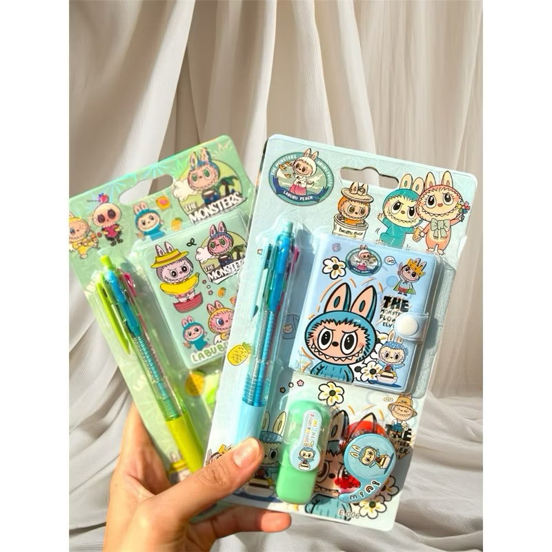 

(GAT) LABUBU set alat tulis 4 in 1 / set stationery paket alat tulis pulpen 4 warna buku notebook diary stabilo isolatip halloween hadiah goodiebag souvenir ulang tahun birthday ultah anak sekolah