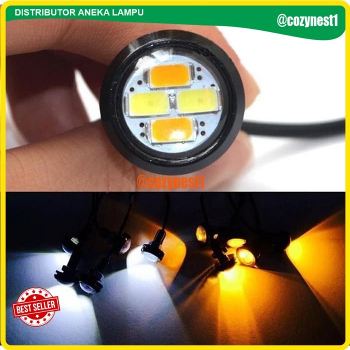 Lampu LED MATA ELANG 2 WARNA Eagle Eyes Eye Senja Sen Kota Mobil Motor - PUTIH KUNING