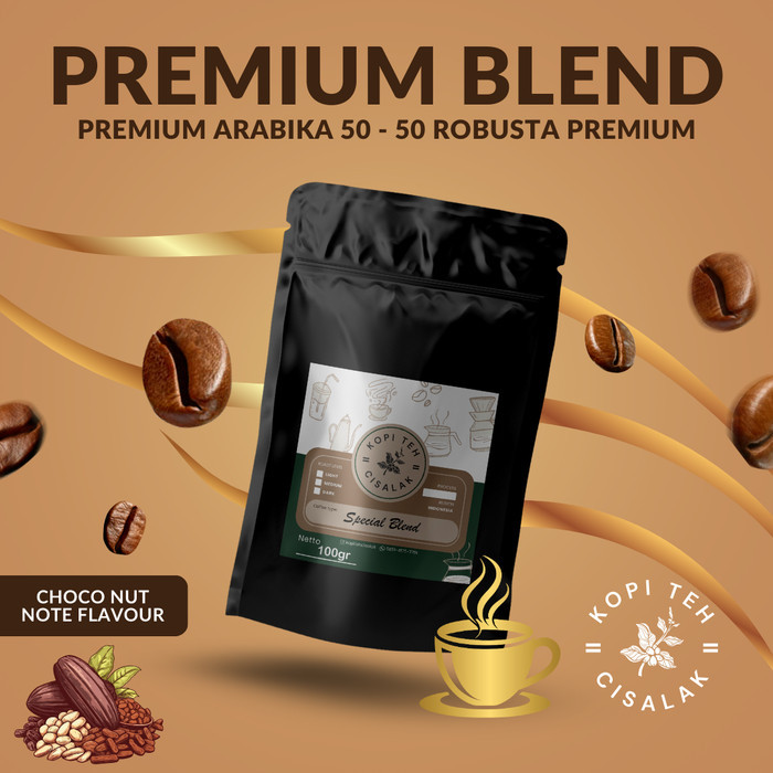 

Kopi Premium Blend 100 gram Biji dan Bubuk - Arabika Gayo 50%, Robusta Toraja 50%