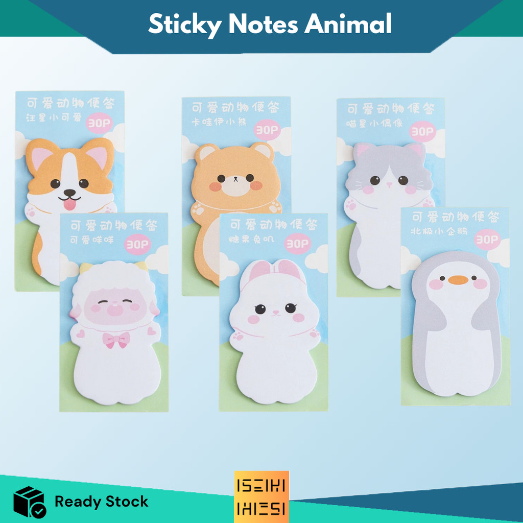

ISEIKI Sticky Note Cartoon Animal Cute Memo Notepad Aesthetic Stationery Kertas Tempel Isi 30 Lembar