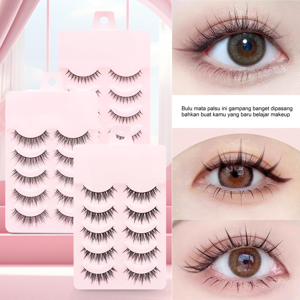 [5 Pasang] Bulu Mata Palsu Eyelash Eyelashes Curling Lashes Extension Douyin Make Up