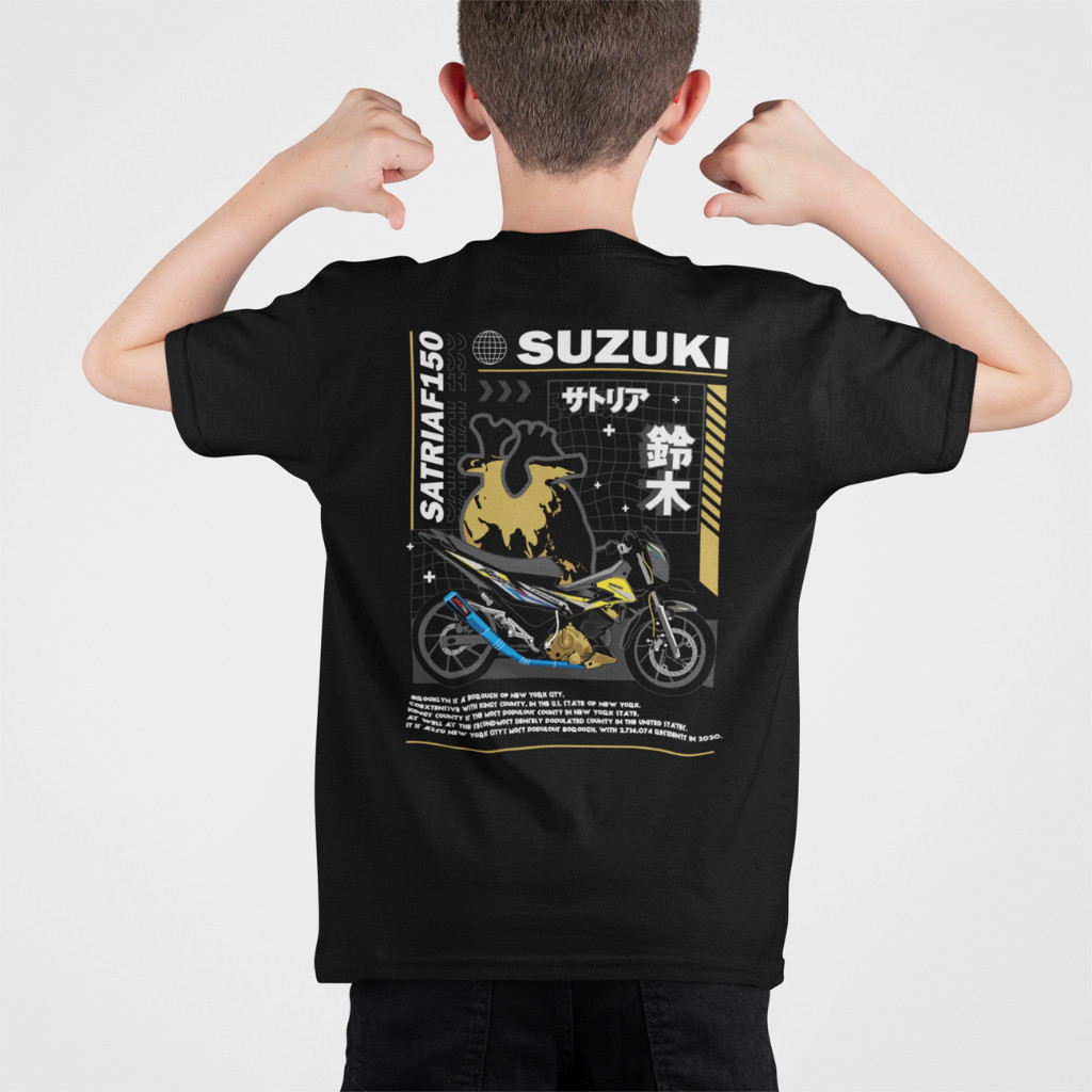 Kaos anak otomotif depan belakang motif motor SATRIA  FU 150