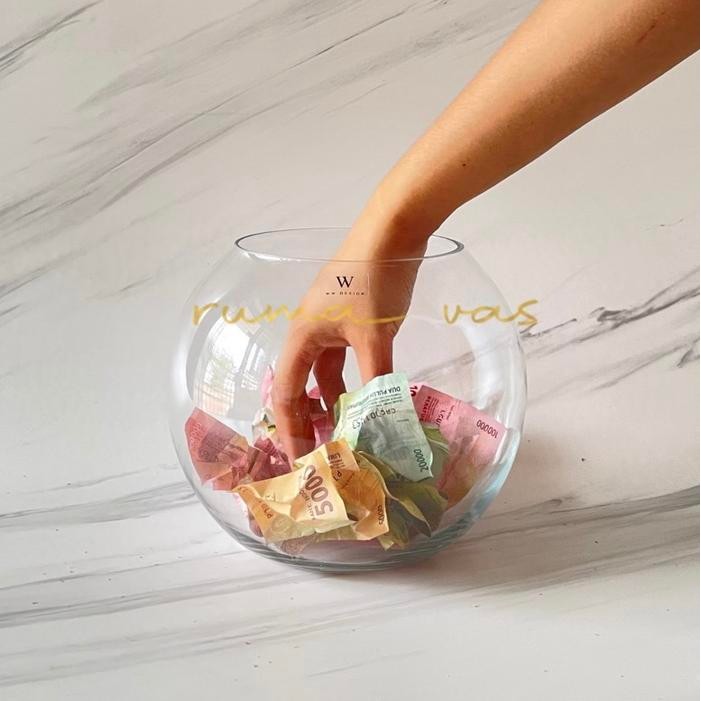 gelas undian tempat uang tips wadah lucky dip unik kaca aquarium kocok