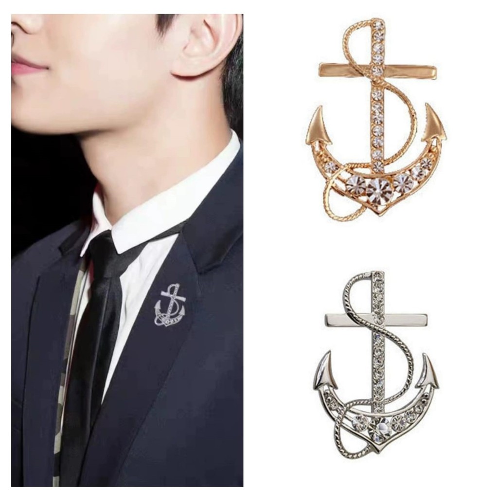 BP02 Bros Pin Pria Premium Jangkar Kapal Pesawat Kuda, Anchor Plane Horse Brooch Pin Men Suit Lapel