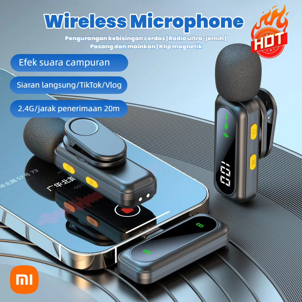 Mic Wireless Mic HP Video Lavalier Microphone Wireless Portable Mic Untuk Kamera Vlog Youtuber Video