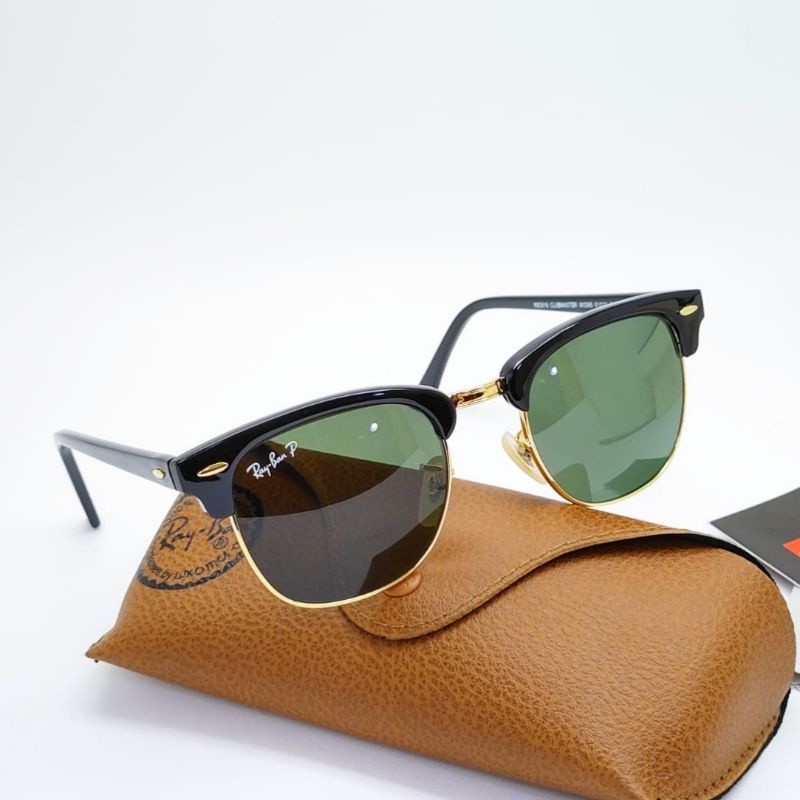 Kacamata Hitam RAYBAN CLUBMASTER RB3016 Black Gold Lensa Polarized