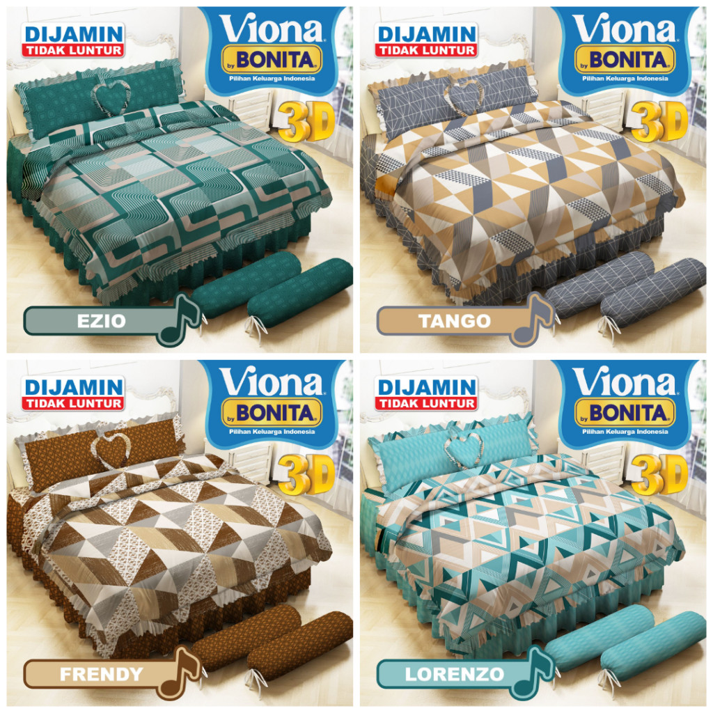 

Bed Cover Set Sprei Rumbai VIONA By Bonita Uk.180x200 Tinggi 25 Double Karet Anti Geser