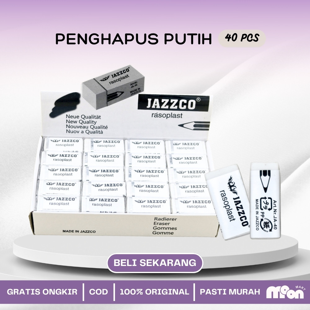 

1 box Eraser Penghapus Jazzco Putih Kecil JA-40 (40 Pcs)