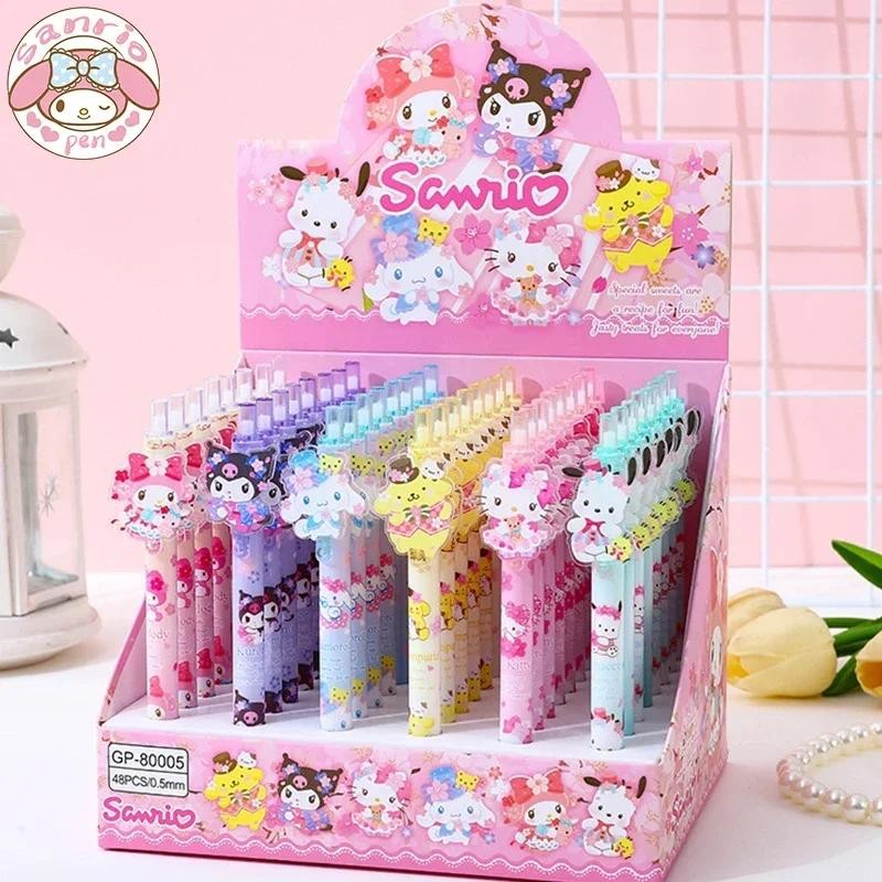 

Sanrio 48pcs New Gel Pen Kawaii Student Stationery School Supplies 0.5 Black Cartoon Patch Press Pen Cute Press Signature Pen