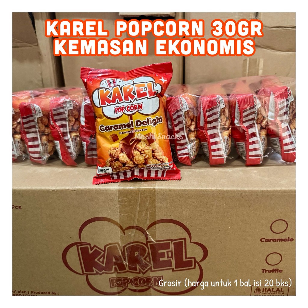 

[GROSIR] Popcorn Karel Caramel Delight 30gr per Bal isi 20 Kemasan Ekonomis Halal / Pop Corn Caramele Kemasan Mini / Karel Popcorn For Kids
