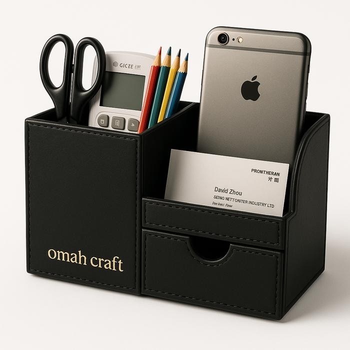 

Pen Holder Stationery Leather | Tempat Pena Alat Tulis Kantor Remot Kulit Desktop Organizer DIY - BLACK