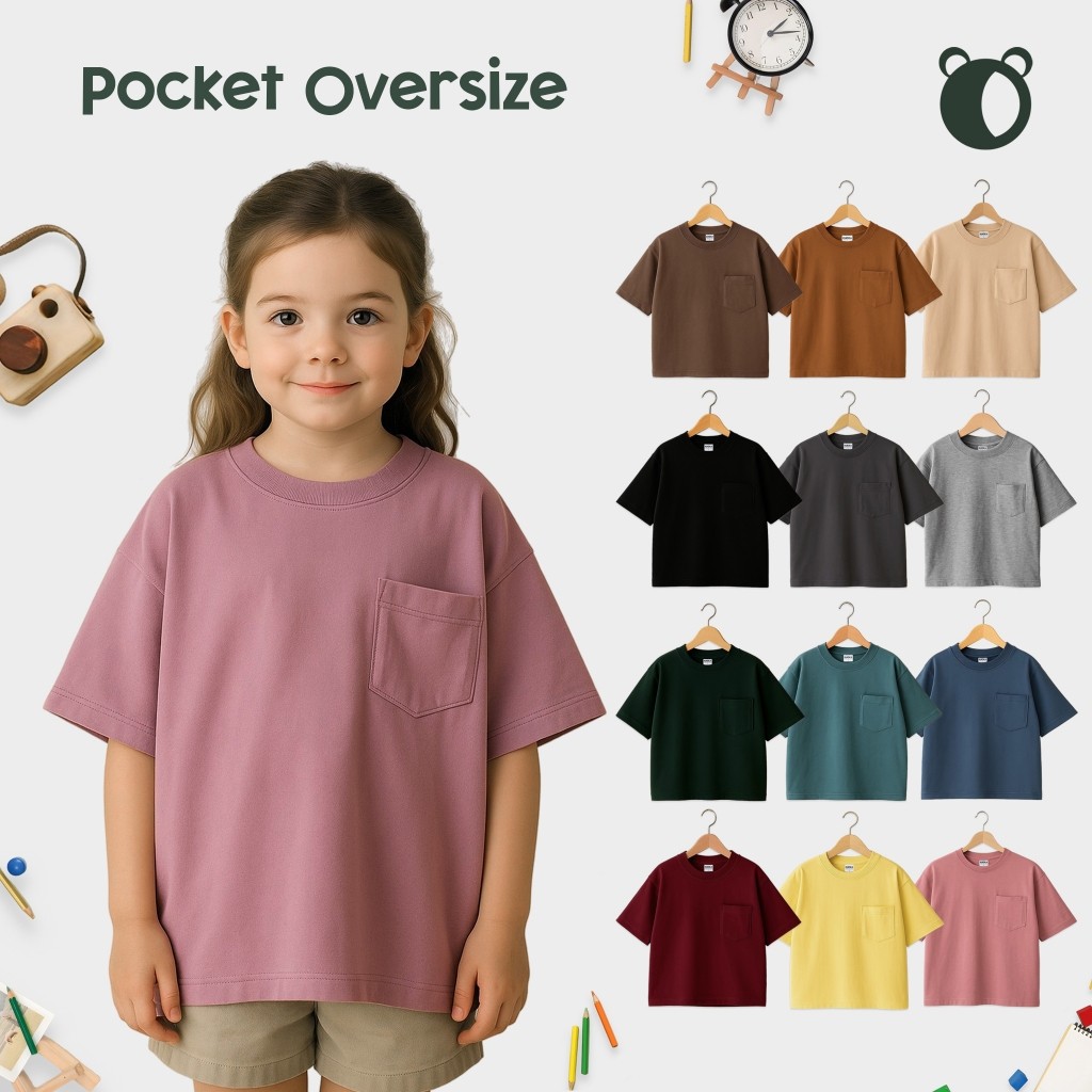 KUOKABASIC Kaos Pocket Anak Oversize | Kaos Polos Anak Unisex Kaos Anak 24s Baju Pocket AnakCO