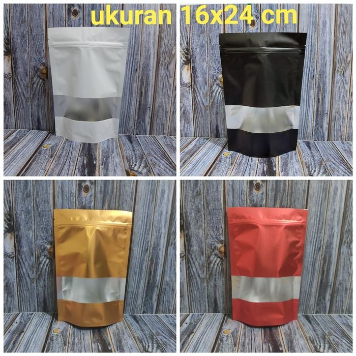 standing pouch window metalized ukuran 16x24 - Putih