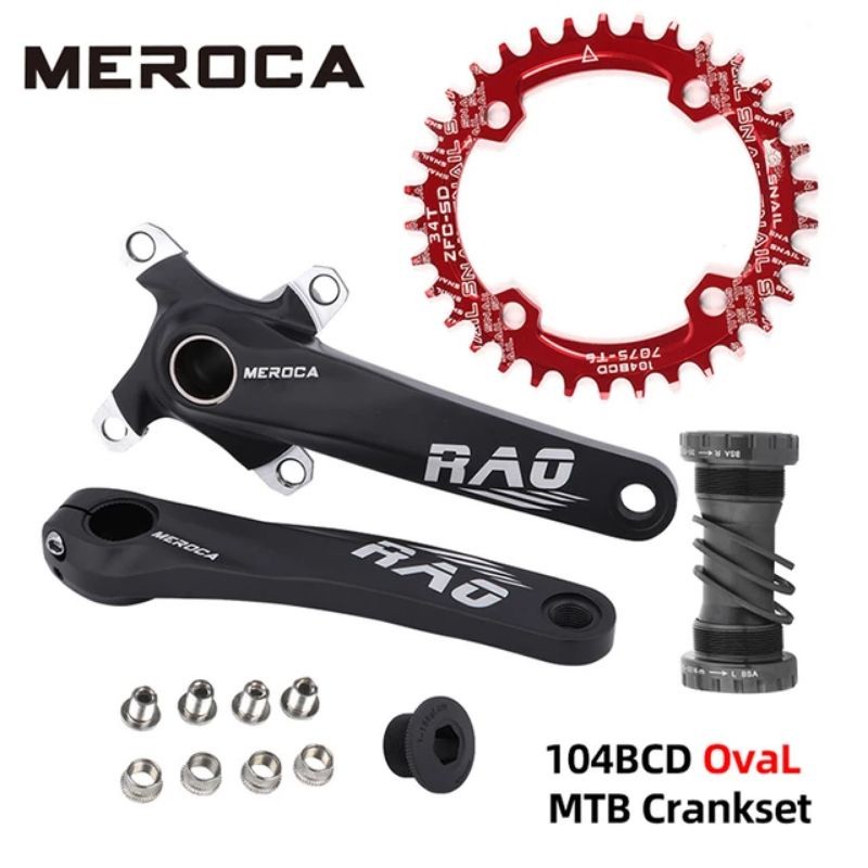 Meroca Rao Crankset Hollowtech 2 HT2 BCD 104 64 Double Chainring Arm 170 mm BB Sepeda MTB Mountain