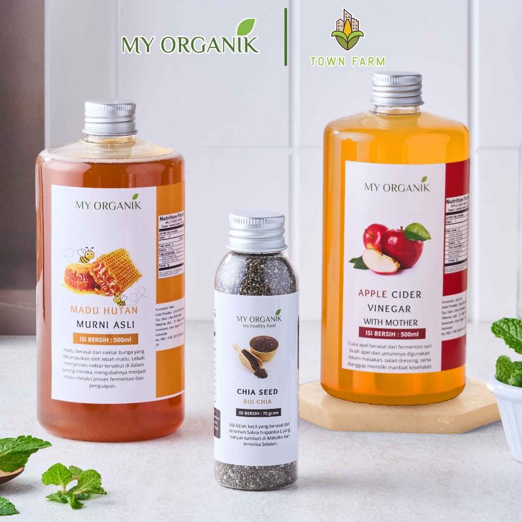 

My Organik Paket Hemat 3in1 Cuka Apel Original Apple Cider Vinegar Chia Seed Madu Hutan Murni 100%